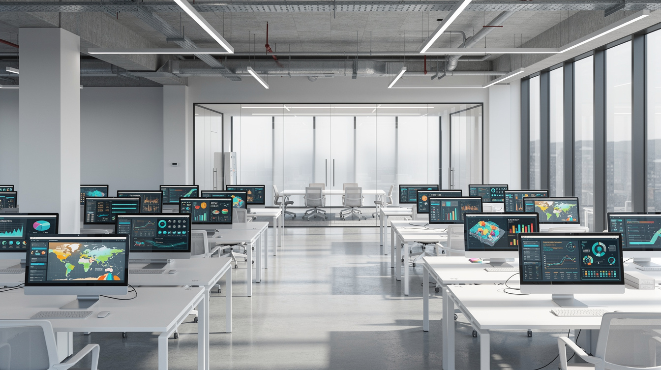 Wide view of a modern newsroom office space