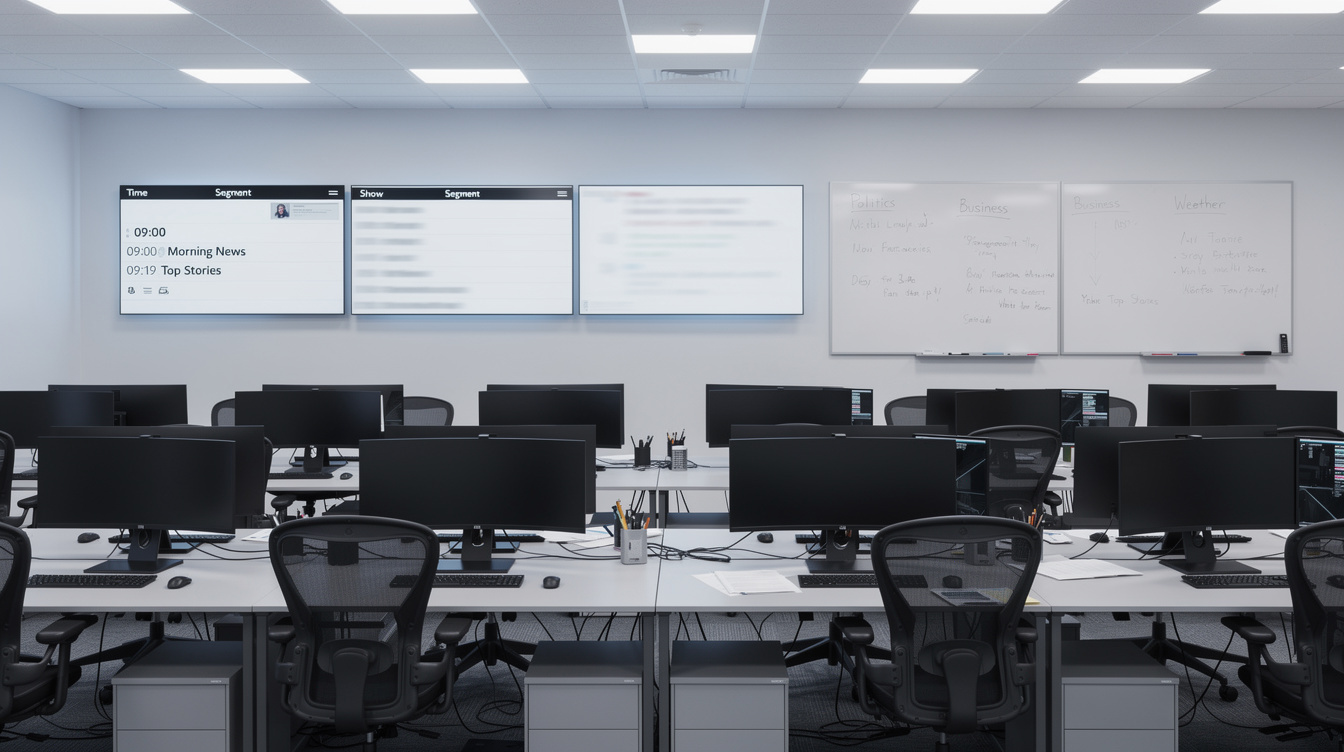 Editorial planning wall with schedule screens